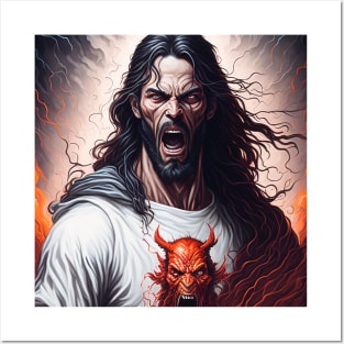 Jesus Christ and the Angry Devil in an iconic infernal moment Posters and Art